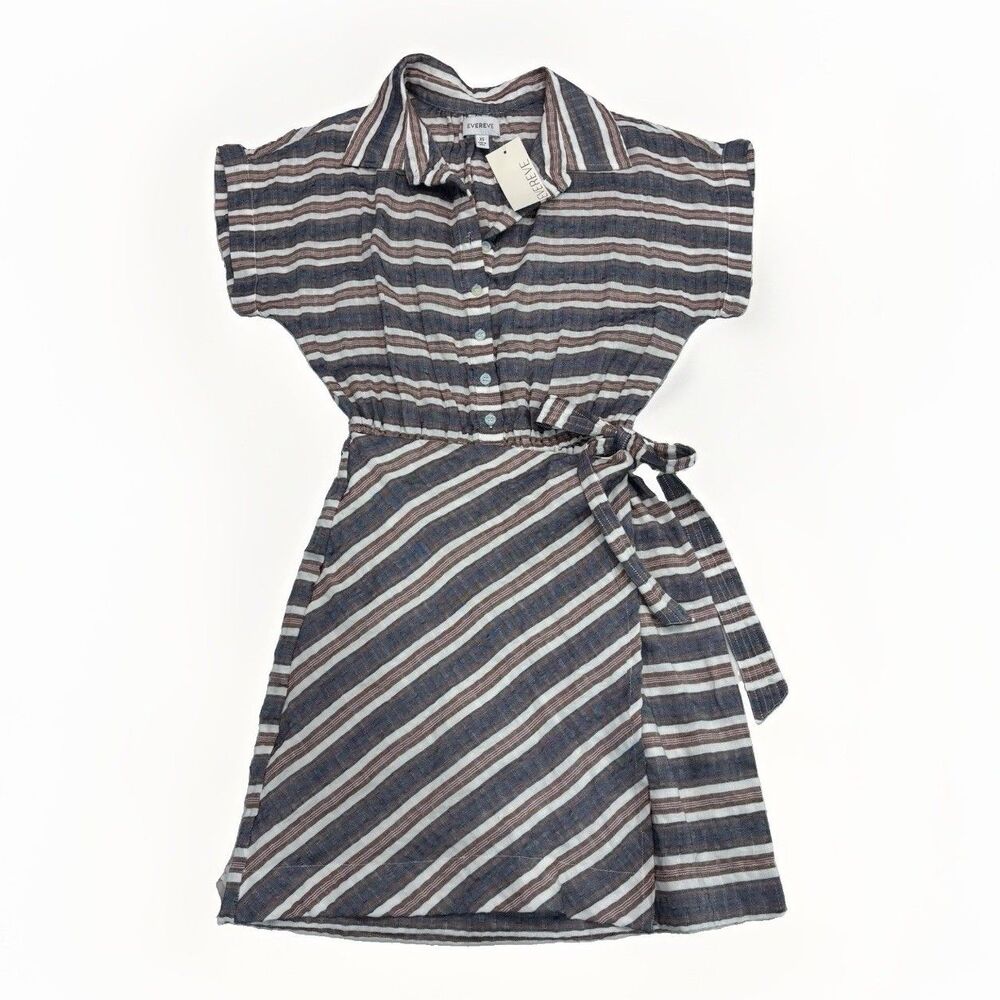 Evereve Dress Womens Size XS Lynette Wrap Dress Stripe NWT Linen Blend